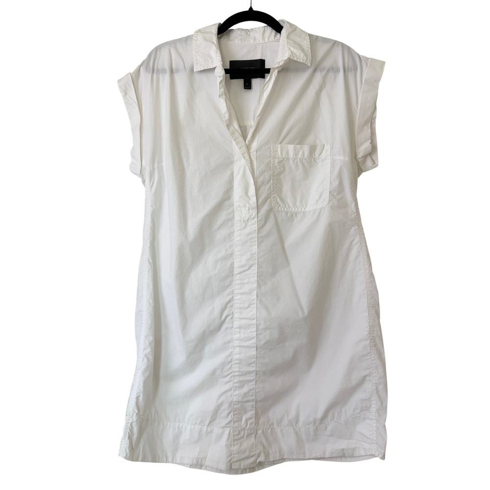 J.Crew White Cotton Poplin Short Sleeve Shirt Dress Medium Pocket Mini